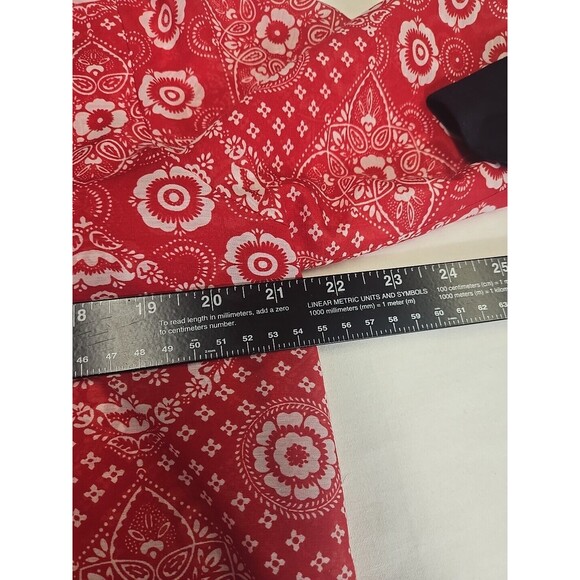 Talbots Red Bandana Tunic Top Women's M Sheer Navy Blue‎ Trim Cover up Patriotic - Picture 5 of 7